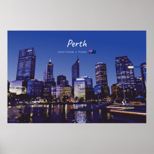 Perth, Australië - Stadsprofiel 's Nachts Poster