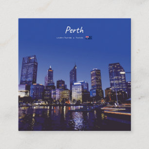 Perth, Australië - Stadsprofiel 's Nachts Vierkante Visitekaartje
