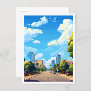 Perth Australië vintage reisillustratie Briefkaart