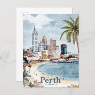 Perth Australië Waterverf Schilderij Reizen Briefkaart