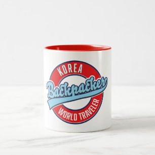 Peru backpacker wereldreiziger logo. Two-Tone coff Tweekleurige Koffiemok