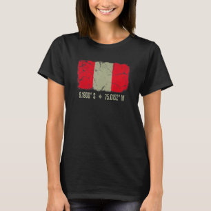 Peru Flag Coordinates Mannen Vrouwen Peruviaans er T-shirt