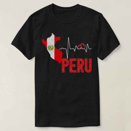 Peru Flag Map Heartbeat Design for Peruvian Pride T-shirt (Design voorkant)