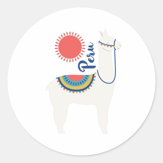Peru Llama Ronde Sticker (Voorkant)