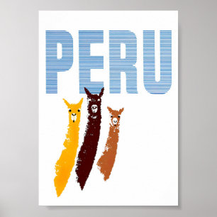 Peru Llamas Retro Vintage Travel Poster
