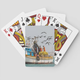 Peru, Los Organos. Vissersboot in Los Organos Pokerkaarten
