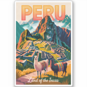 Peru Machu Picchu Illustratie Reis Kunst Vintage Sticker