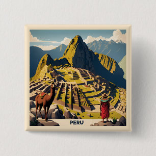 Peru Machu Picchu Vierkante Button 5,1 Cm