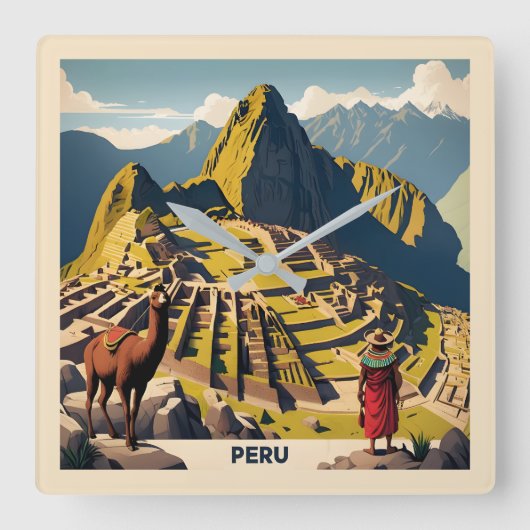 Peru Machu Picchu Vierkante Klok (Voorkant)