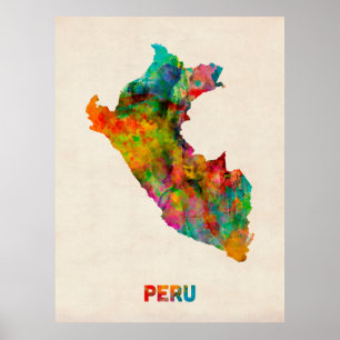 Peru Waterverf Map Poster