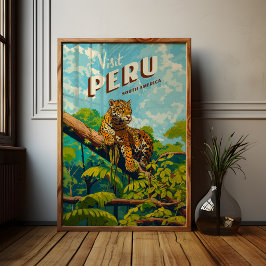 Peru Zuid-Amerika Vintage Reizen Poster Jaguar