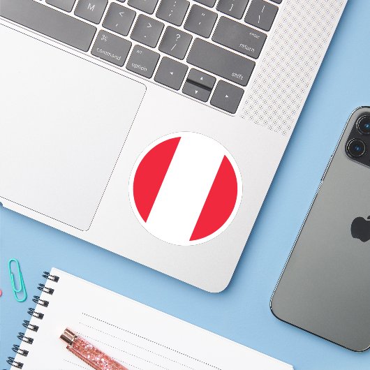 Peruaanse vlag Ronde Sticker (Laptop met iPhone)