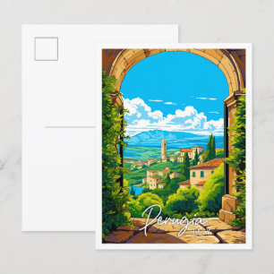 Perugia Italië vintage reisillustratie Briefkaart