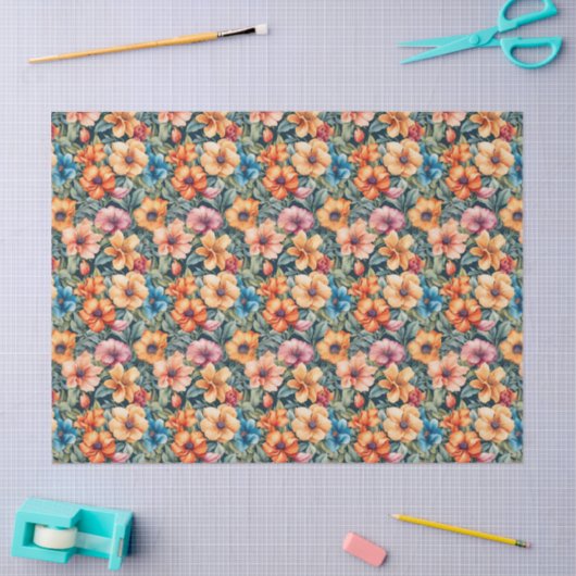 Perzik Abrikoos en Mauve Bloemen Tissuepapier (Craft)