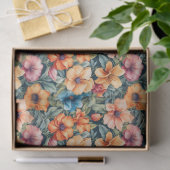Perzik Abrikoos en Mauve Bloemen Tissuepapier (Geschenk)