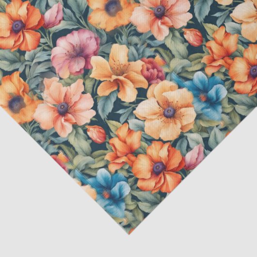 Perzik Abrikoos en Mauve Bloemen Tissuepapier (Detail)