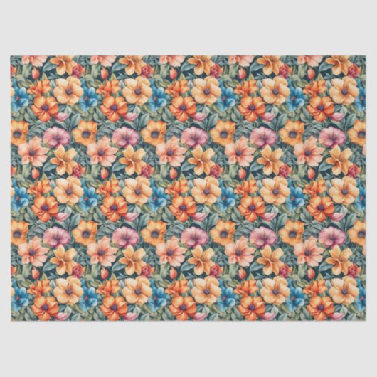 Perzik Abrikoos en Mauve Bloemen Tissuepapier (Voorkant)