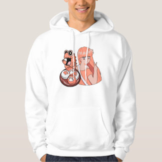 Perzik Anime Meisje met Katpoot Mochis en Grappige Hoodie