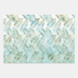 Perzik Aqua Groene Tropische bladeren Inpakpapier Vel