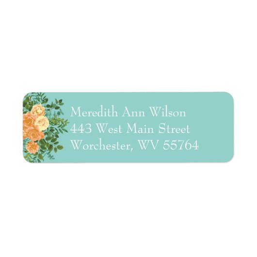 Perzik & Aqua Peony & Roos Floral Address Label (Voorkant)
