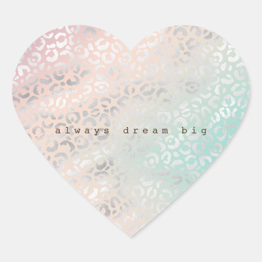 Perzik Aqua Tie Dye Zilver Luipaard Print Hart Sticker (Voorkant)