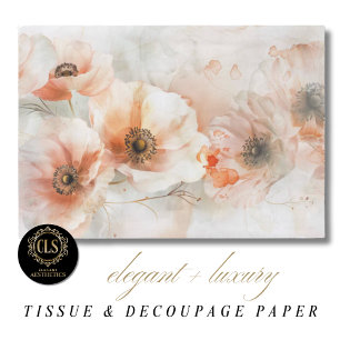 Perzik Aquarel Pioen Decoupage Cadeau Tissuepapier