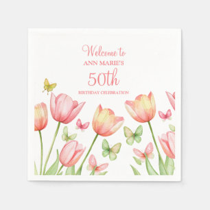 Perzik Aquarel Tulpen Bloemen Servet