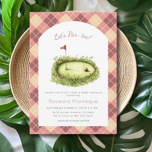 Perzik Argyle Golf Hole Laat Par Tee Baby Shower Kaart
