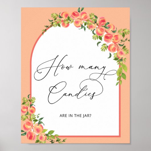 Perzik Baby shower Hoeveel Snoepjes in Jar Poster (Voorkant)
