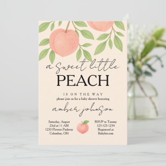 Perzik Baby Shower Uitnodiging (Staand voorkant)