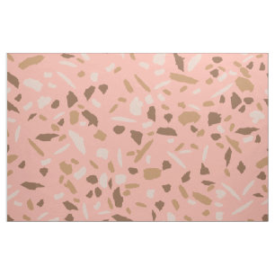 Perzik, Beige, Taupe Bruin Terrazzo Marmer Patroon Stof