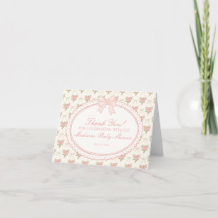Perzik & Beige Vintage Fantasie Bloemen Bedankkaar Bedankkaart
