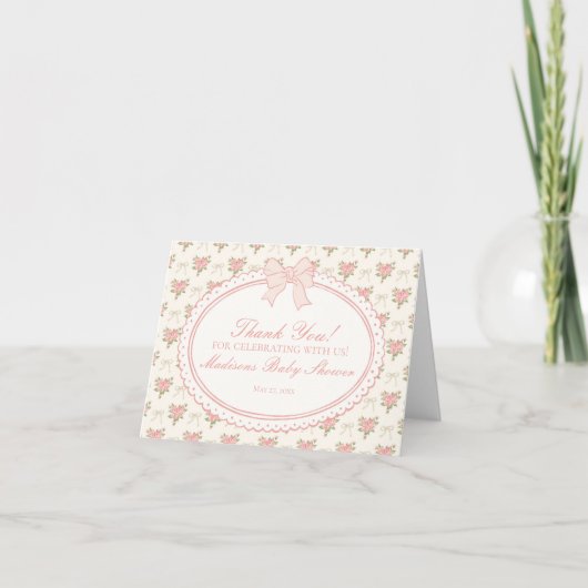 Perzik & Beige Vintage Fantasie Bloemen Bedankkaar Bedankkaart (Voorkant)