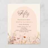 Perzik beige wilde bloem 50e verjaardag uitnodigin (Voorkant)