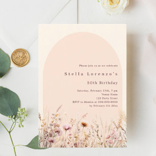 Perzik beige wilde bloem bloemen verjaardag kaart