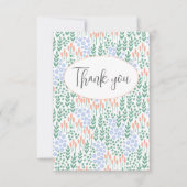 Perzik Blauw Bloem Motief Platte Bedankkaart (Voorkant)