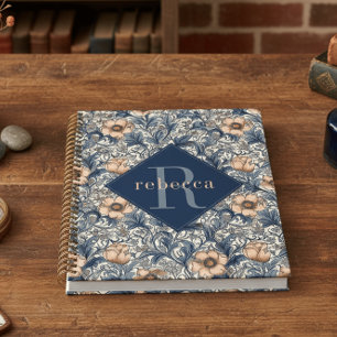 Perzik Blauw Bloemig William Morris Elegante Monog Planner
