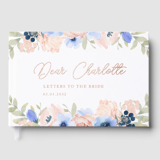 Perzik Blauw Blos Bruidsdiner Gastenboek (Voorkant)