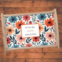 Perzik & blauw Lente bloemmotief Aangepaste naam