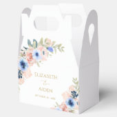 Perzik blauwe bloemen bruiloft bedankdoosjes (Geopend)