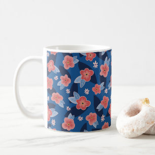 Perzik & Blauwe Bloemmotief Koffiemok