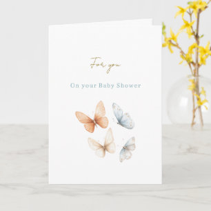 Perzik Blauwe Vlinders Baby Shower Kaart