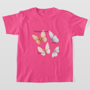 Perzik Blauwe Vlinders Geluk Liefde Vreugde T-shirt
