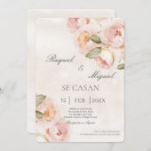 Perzik bloem beige Spaanse bruiloft uitnodiging (Voorkant / Achterkant)