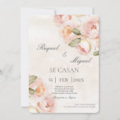 Perzik bloem beige Spaanse bruiloft uitnodiging (Voorkant)