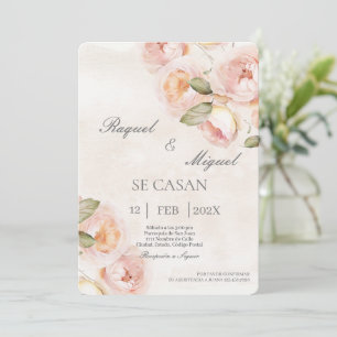 Perzik bloem beige Spaanse bruiloft uitnodiging