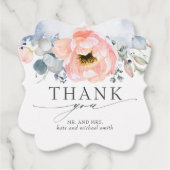 Perzik Bloem Stoffig Blauw Bruiloft Dank u Bedankjes Labels (Voorkant)