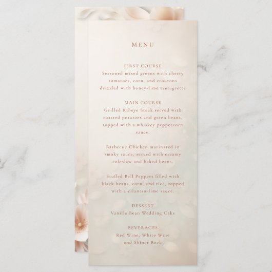 Perzik bloemblaadjes bruiloft menu (Voorkant / Achterkant)