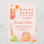 perzik bloemen afstudeerfeest uitnodiging (Voorkant / Achterkant)