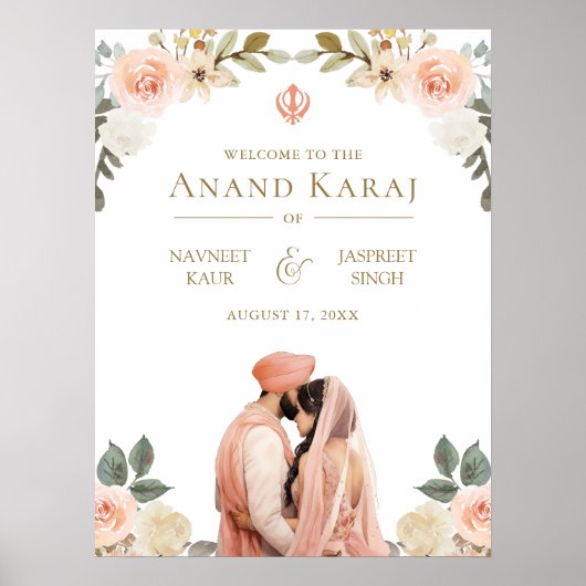 Perzik Bloemen Anand Karaj Sikh Bruiloft Welkomstb Poster (Voorkant)